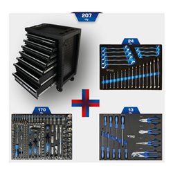 Brilliant Tools BLAU/SILBER Werkstattwagen mit 7 Schubladen und 207 Premium-Werkzeugen