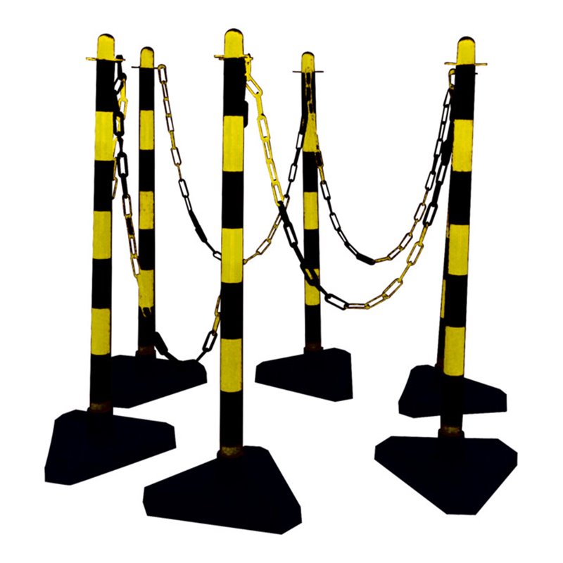 Schake Kettenständerset, 6 Stück Kettenständer, Pfosten Ø 40mm, Fußplatte dreieckig, 10 Meter Absperrkette, 10 St. Verbindungsgl