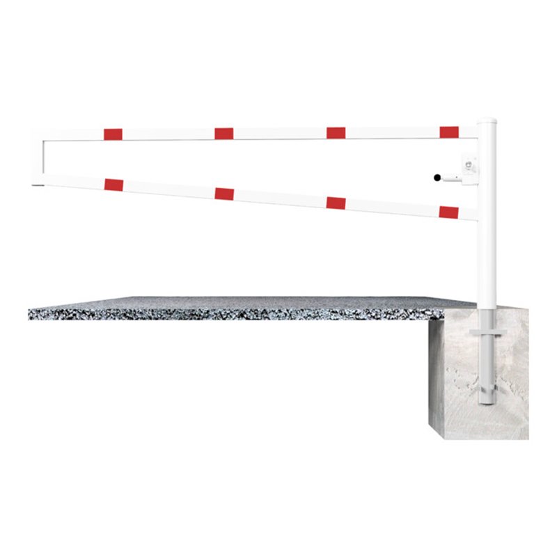 Schake Drehbare Wegesperre + selbsteinrastender Verriegelung 3,50m + Profilzylinder Drehpfosten: Ø 102mm, Schrankenarm: 60x40mm,