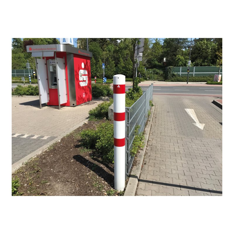 Schake Absperrpfosten Typ 40191B, ortsfest, zum Einbetonieren, Ø 193mm, Gesamtlänge:1500mm, weiß / rot