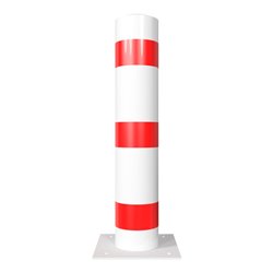 Schake Absperrpfosten Typ 40193B Stahlrohr, Ø 193mm, zum Aufdübeln + Bodenplatte 360x360mm, Gesamtlänge:1000mm, weiß / rot