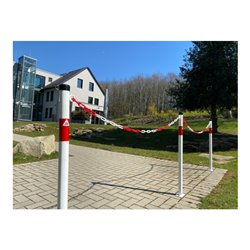 Schake Absperrpfosten Typ 4042PB/2, ortsfest, für Dübelbefestigung, Überflur 900 mm, weiß / rot + 2 Ösen