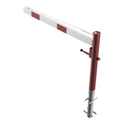 Schake Drehschranke 1,50m, für Vorhangschloss + Seilzugverstärkung, Drehpfosten: Ø 102mm, rot (RAL 3001) Schrankenarm: Aluminium