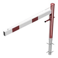 Schake Drehschranke 1,50m, für Vorhangschloss + Seilzugverstärkung, Drehpfosten: Ø 102mm, rot (RAL 3001) Schrankenarm: Aluminium