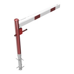 Schake Drehschranke 1,50m + Profilzylinderschloss + Seilzugverstärkung, Drehpfosten: Ø 102mm, rot (RAL 3001) Schrankenarm: Alumi