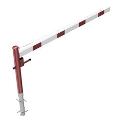 Schake Drehschranke 2,50m + Profilzylinderschloss + Seilzugverstärkung, Drehpfosten: Ø 102mm, rot (RAL 3001) Schrankenarm: Alumi