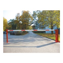 Schake Wegeschranken 6m + fester Auflagestütze, Bodenplatte zum Aufdübeln + Dreikantverschluß Stahlkonstruktion 120x80mm