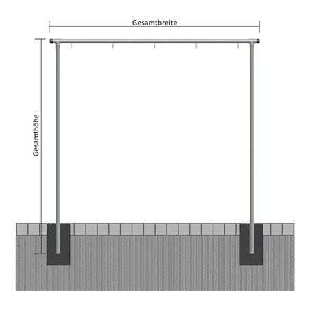 Schake Wäschetrockengerüst Ø48mm, Querstange 3,00m, 6 Haken einseitig, gebogen