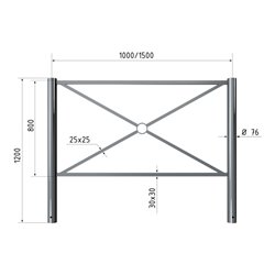 Schake Stadtzaun, Zaunelement + Flachkopf, Ø76mm, beschichtet, Gesamthöhe 1200mm, Breite: 1000mm, zum Einbetonieren