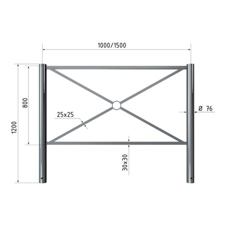 Schake Stadtzaun, Zaunelement + Flachkopf, Ø76mm, beschichtet, Gesamthöhe 1200mm, Breite: 1000mm, zum Einbetonieren