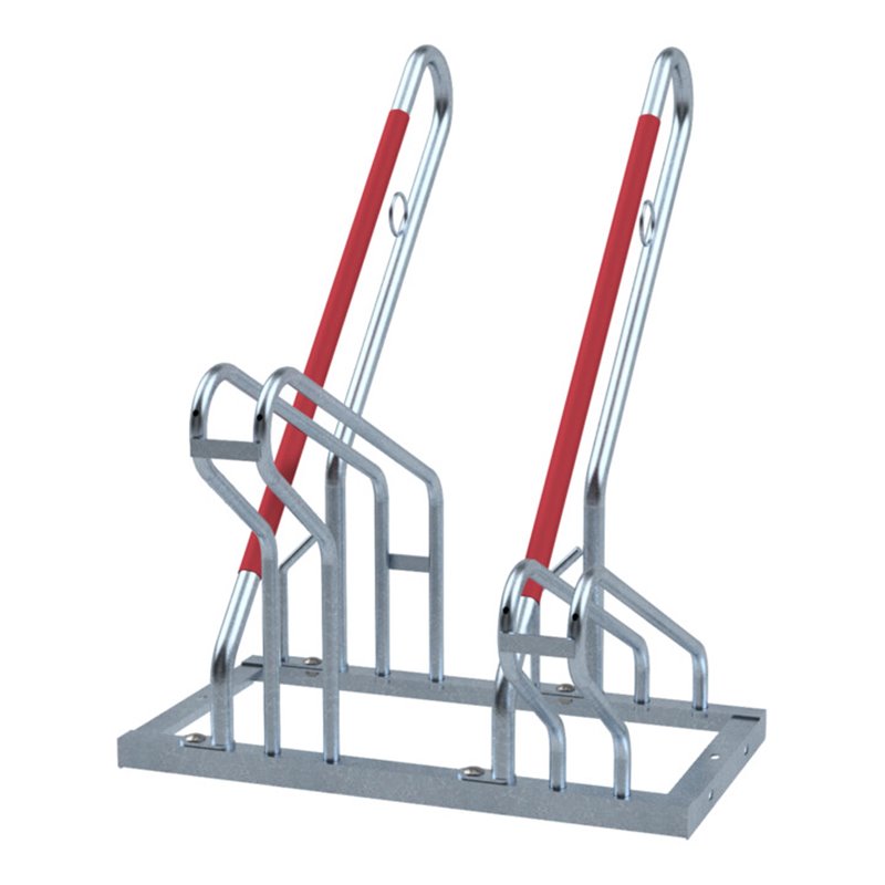 Schake Fahrradständer, Radeinstellung einseitig für 2 Fahrräder + gebogenen Haltebügeln + Kunststoffschutz