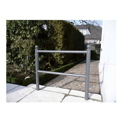 Schake Anlehnbügel Standrohre Ø 60mm, Höhe: 1300mm Querrohre Ø 42mm, Gesamtbreite: 800mm + Kugelkopf, feuerverzinkt