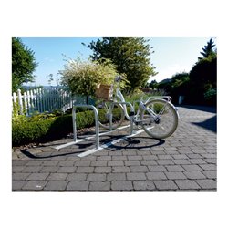 Schake Fahrradanlehnständer drei Anlehnbügeln, Ø48mm verschweißt auf Flacheisen 100x8mm, 1800mm lang