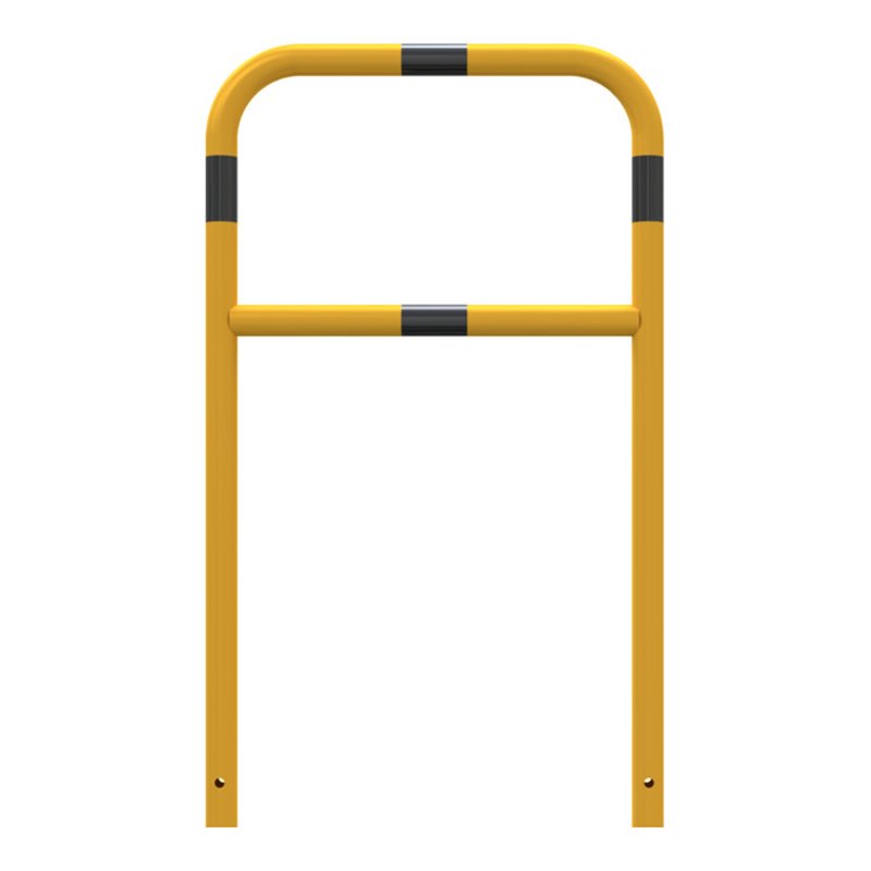 Schake Abweisebügel aus Stahlrohr Ø48mm Breite: 700mm, Höhe: 1200 mm + Querholm, beschichtet, gelb / schwarz
