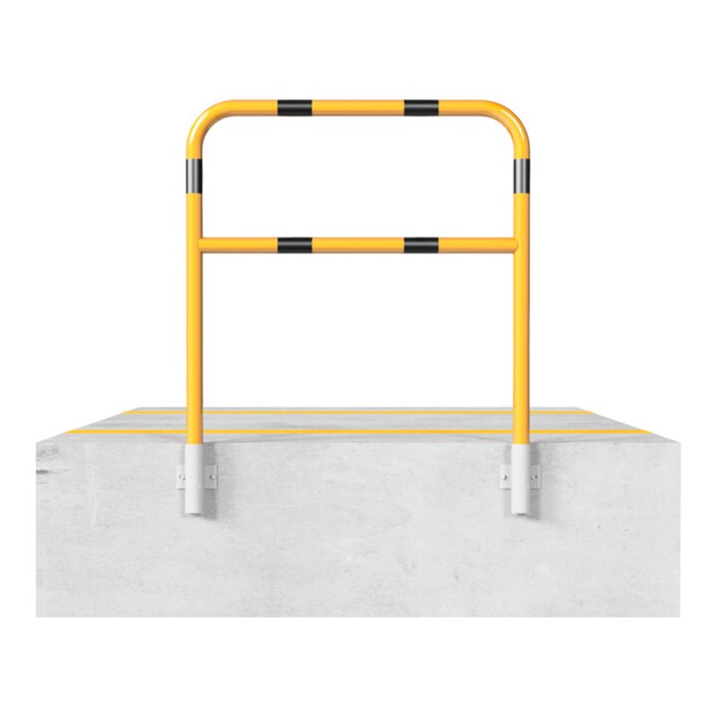 Schake Abweisebügel Ø48mm Breite: 1000mm, Höhe: 1200 mm + Querholm, für Wandmontage, beschichtet, gelb / schwarz, inkl. 2 Bodenh