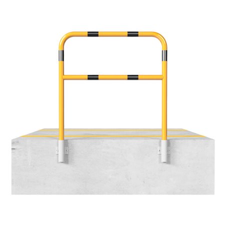 Schake Abweisebügel Ø48mm Breite: 1000mm, Höhe: 1200 mm + Querholm, für Wandmontage, beschichtet, gelb / schwarz, inkl. 2 Bodenh