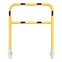 Schake Abweisebügel Ø48mm Breite: 1000mm, Höhe: 1200 mm + Querholm, für Wandmontage, beschichtet, gelb / schwarz, inkl. 2 Bodenh