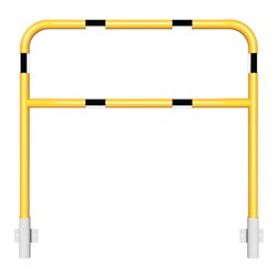 Schake Abweisebügel Ø48mm Breite: 1200mm, Höhe: 1200 mm + Querholm, für Wandmontage, beschichtet, gelb / schwarz, inkl. 2 Bodenh
