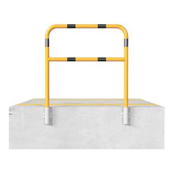 Schake Abweisebügel Ø48mm Breite: 700mm, Höhe: 1200 mm + Querholm, für Wandmontage, beschichtet, gelb / schwarz, inkl. 2 Bodenhü