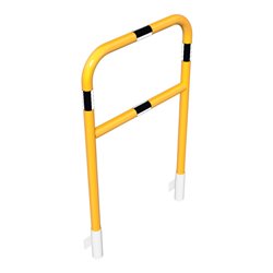 Schake Abweisebügel Ø48mm Breite: 700mm, Höhe: 1200 mm + Querholm, für Wandmontage, beschichtet, gelb / schwarz, inkl. 2 Bodenhü
