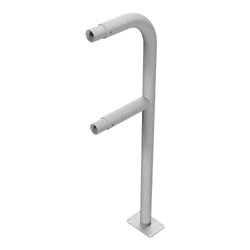 Schake Endpfosten gebogen für Schutzgeländer Ø48mm Breite: ca. 250mm, Höhe: 1000 mm + Querholm + Bodenplatten zum Aufdübeln, feu