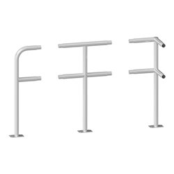 Schake Endpfosten gebogen für Schutzgeländer Ø48mm Breite: ca. 250mm, Höhe: 1000 mm + Querholm + Bodenplatten zum Aufdübeln, feu