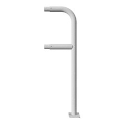 Schake Endpfosten gebogen für Schutzgeländer Ø48mm Breite: ca. 250mm, Höhe: 1000 mm + Querholm + Bodenplatten zum Aufdübeln, feu