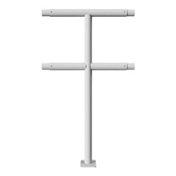 Schake Mittelpfosten für Schutzgeländer Ø48mm Breite: ca. 500mm, Höhe: 1000 mm + Querholm + Bodenplatte zum Aufdübeln, feuerverz