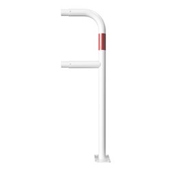 Schake Endpfosten gebogen für Schutzgeländer Ø48mm Breite: ca. 250mm, Höhe: 1000 mm + Querholm + Bodenplatten zum Aufdübeln, bes