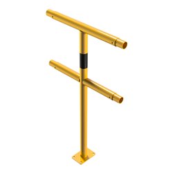 Schake Mittelpfosten für Schutzgeländer Ø48mm Breite: ca. 500mm, Höhe: 1000 mm + Querholm + Bodenplatte zum Aufdübeln, gelb / sc