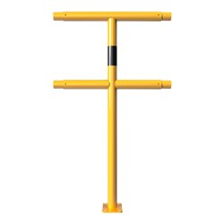 Schake Mittelpfosten für Schutzgeländer Ø48mm Breite: ca. 500mm, Höhe: 1000 mm + Querholm + Bodenplatte zum Aufdübeln, gelb / sc