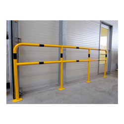 Schake Mittelpfosten für Schutzgeländer Ø48mm Breite: ca. 500mm, Höhe: 1000 mm + Querholm + Bodenplatte zum Aufdübeln, gelb / sc