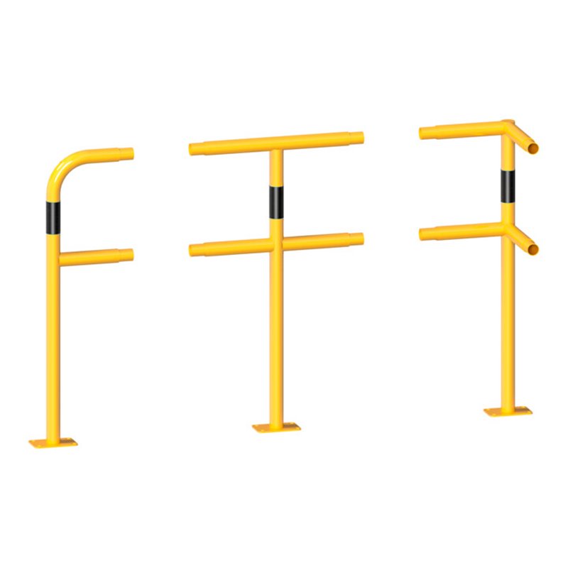 Schake Eckpfosten für Schutzgeländer Ø48mm Breite: ca. 500mm, Höhe: 1000 mm + Querholm + Bodenplatte zum Aufdübeln, gelb / schwa