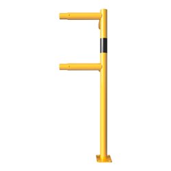 Schake Eckpfosten für Schutzgeländer Ø48mm Breite: ca. 500mm, Höhe: 1000 mm + Querholm + Bodenplatte zum Aufdübeln, gelb / schwa