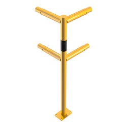 Schake Eckpfosten für Schutzgeländer Ø48mm Breite: ca. 500mm, Höhe: 1000 mm + Querholm + Bodenplatte zum Aufdübeln, gelb / schwa