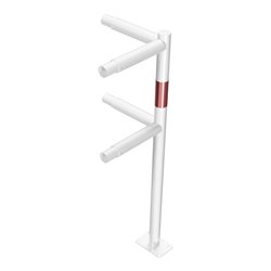 Schake Eckpfosten für Schutzgeländer Ø48mm Breite: ca. 500mm, Höhe: 1000 mm + Querholm + Bodenplatte zum Aufdübeln, weiß / rot