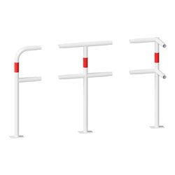 Schake Mittelpfosten für Schutzgeländer Ø48mm Breite: ca. 500mm, Höhe: 1000 mm + Querholm + Bodenplatte zum Aufdübeln, weiß / ro