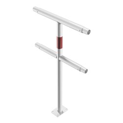 Schake Mittelpfosten für Schutzgeländer Ø48mm Breite: ca. 500mm, Höhe: 1000 mm + Querholm + Bodenplatte zum Aufdübeln, weiß / ro