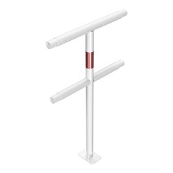 Schake Mittelpfosten für Schutzgeländer Ø48mm Breite: ca. 500mm, Höhe: 1000 mm + Querholm + Bodenplatte zum Aufdübeln, weiß / ro
