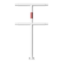 Schake Mittelpfosten für Schutzgeländer Ø48mm Breite: ca. 500mm, Höhe: 1000 mm + Querholm + Bodenplatte zum Aufdübeln, weiß / ro