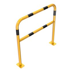 Schake Abweisebügel Ø48mm Breite: 1000mm, Höhe: 1000 mm + Querholm + Bodenplatten zum Aufdübeln, beschichtet, gelb/schwarz