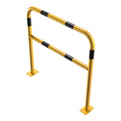 Schake Abweisebügel Ø48mm Breite: 1000mm, Höhe: 1000 mm + Querholm + Bodenplatten zum Aufdübeln, beschichtet, gelb/schwarz