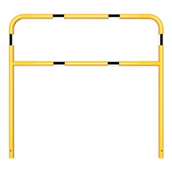 Schake Abweisebügel aus Stahlrohr Ø48mm Breite: 1500mm, Höhe: 1400 mm + Querholm, beschichtet, gelb / schwarz