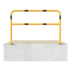 Schake Abweisebügel Ø48mm Breite: 1500mm, Höhe: 1000 mm + Querholm, + Bodenplatten zum Aufdübeln, beschichtet, gelb / schwarz