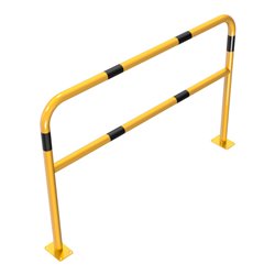 Schake Abweisebügel Ø48mm Breite: 1500mm, Höhe: 1000 mm + Querholm, + Bodenplatten zum Aufdübeln, beschichtet, gelb / schwarz