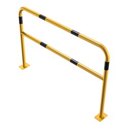 Schake Abweisebügel Ø48mm Breite: 1500mm, Höhe: 1000 mm + Querholm, + Bodenplatten zum Aufdübeln, beschichtet, gelb / schwarz