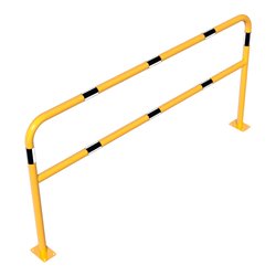 Schake Abweisebügel Ø48mm Breite: 2000mm, Höhe: 1000 mm + Querholm + Bodenplatten zum Aufdübeln, beschichtet, gelb / schwarz