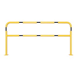 Schake Abweisebügel Ø48mm Breite: 2000mm, Höhe: 1000 mm + Querholm + Bodenplatten zum Aufdübeln, beschichtet, gelb / schwarz