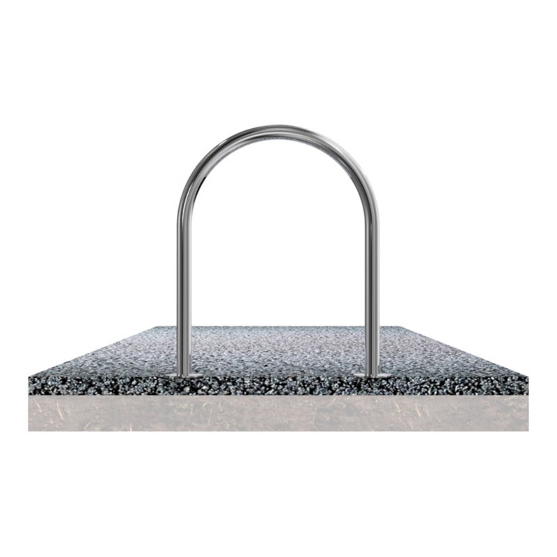 Schake Edelstahl, Rundbügel Ø48 mm Breite: 460mm, Höhe: 800mm + Bodenplatten zum Aufdübeln, geschliffen