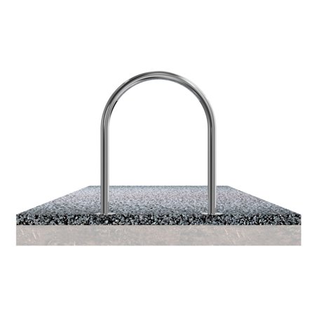 Schake Edelstahl, Rundbügel Ø48 mm Breite: 460mm, Höhe: 800mm + Bodenplatten zum Aufdübeln, geschliffen